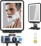 Vanity Mirror with Lights | Fogless Shower Mirror | 3 Light Lightweight Shaving Mirror with A Squeegee | Rust-Proof LED Wall Mirror | Storage Shelf for Bathroom Accessories (Black)
