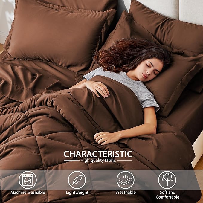 Love's cabin Twin XL Comforter Set Brown, 5 Pieces Twin XL Bed in a Bag, All Season Bedding Sets with 1 Comforter, 1 Flat Sheet, 1 Fitted Sheet, 1 Pillowcase and 1 Pillow Sham