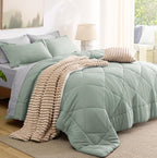 Bedsure Sage Green Queen Comforter Set - 7 Pieces Reversible Bed Set Sage Green Bed in a Bag Queen with Comforters, Sheets, Pillowcases & Shams, Queen Bedding Sets