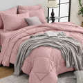 HEVUMYI Rose Gold Queen Comforter Set - 7-Piece All Season Bed in a Bag Queen, Ultra Soft Bedding Set with Comforter, Flat Sheet, Fitted Sheet, Pillowcases, Pillow Shams