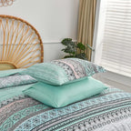 Cottolester Boho Comforter Set King Size,8 Piece Bed in a Bag Sage Green Paisley Comforter and Sheet Set,Striped Bedding Set Soft Microfiber Complete Bedding Set