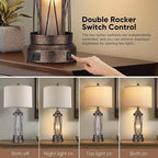 Qimh Farmhouse Table Lamps for Living Room, Rustic Nightstand Lamp for Bedroom with USB A+C Charging Ports, Frosted Glass Bedside Lamp with Night Light for Entryway End Table, 4 Bulbs Included, Bronze