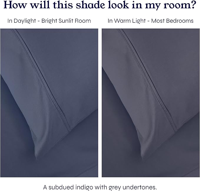 2-Pack King Size Sheet Sets - 400 Thread Count 100% Cotton Sateen - Extra Soft, Breathable & Cooling Sheets, Wrinkle Resistant, 2 Sets of Deep Pocket Bed Sheets - Indigo Dusty Blue