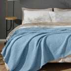 PHF 100% Cotton Waffle Weave Blanket Queen Size for Bed,Snag Proof Lightweight Breathable Moisture-Wicking Throw for Couch,Great for Layering in Cold Weather, Home Decor Gift-Dusty Blue