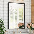 Suidia Bathroom Mirror, 30" x 22" Wall Mirror Metal Framed, Bathroom Vanity Mirror for Living Room Bedroom Bathroom Entryway, Black, Rect Corner Style