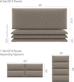 Vänt Upholstered Wall Panels - Queen/Full Size Wall Mounted Headboards - Faux Merino Wool Brown - Set of 4 Panels (Each Individual Panel 30"x11.5")