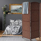 Sorbus Room Divider 6 ft. Tall - Privacy, Wide Double Hinged Panels, Mesh Hand-Woven Design, Folding Screens, Wall Divider for Room Separation, Brown Rust Wicker, 8 Panel