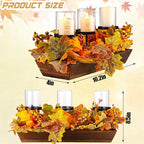 Fall Table Centerpiece Fall Thanksgiving Candle Holder with 3 Candle Holders and 3 Glass Cups, Artificial Maple Leaf Harvest Table Centerpiece with Pumpkins Berries