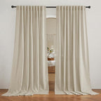 RYB HOME Linen Look Sheer Curtains 70 inch Wide, Privacy Light Filtering Panels Elegant Home Decoration Airy Window Treatment for Sun Room Beach Pool House, Beige, W 70 x L 108 inch Long, 1 Pair