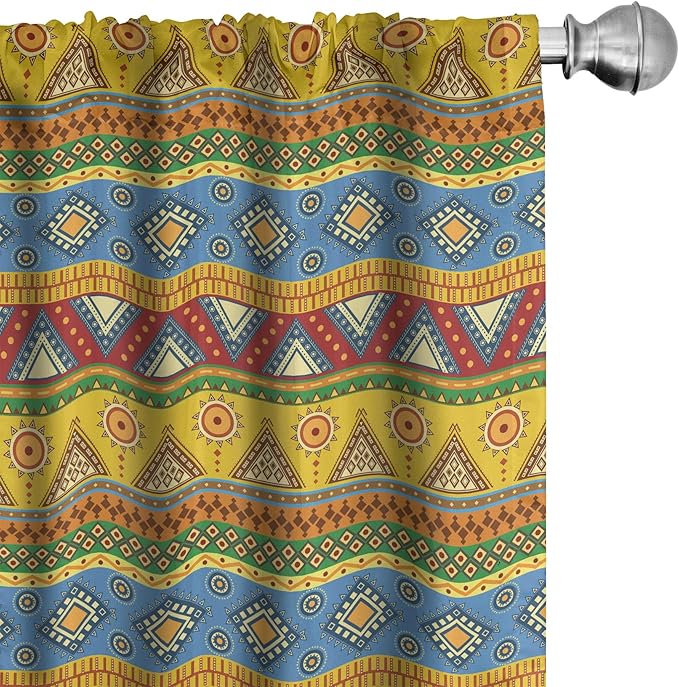 Ambesonne Aztec Curtains, Traditional Classic Tribal Style Folk Motif Sun Mexican Culture Image, Window Treatments 2 Panel Set for Living Room Bedroom, Pair of - 28" x 84", Yellow Orange