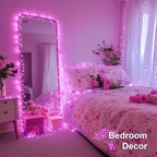 JMEXSUSS 2 Pack Pink Fairy Lights Battery Operated, Total 400 LED 132ft Christmas Twinkle String Lights with Remote, 8 Modes Pink Lights for Christmas Valentine's Day Indoor Bedroom Birthday Decor