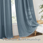 RYB HOME Blue Curtains Sheer - Flax Linen Sheers Farmhouse Curtains Airy Light Filtering Privacy Window Covering for Bedroom Living Room Dining, Stone Blue, 52 inch Width x 63 inch Length, 1 Pair