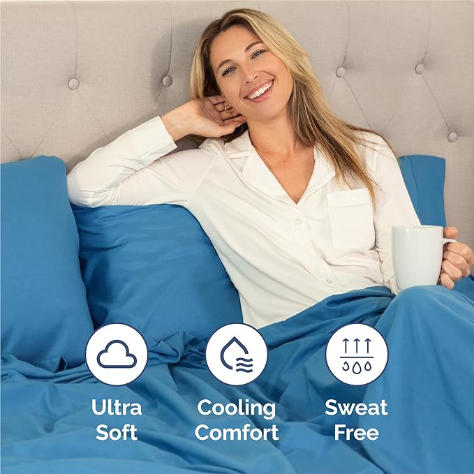 Queen 6 Piece Sheet Set - Comfy Breathable & Cooling - Ultra-Soft Hotel Luxury Bedding Set w/ 8-16 Inch Deep Pockets - 1 Flat & 1 Fitted Sheet & 4 Pillowcases - Wrinkle Free & Easy Care - Denim Blue