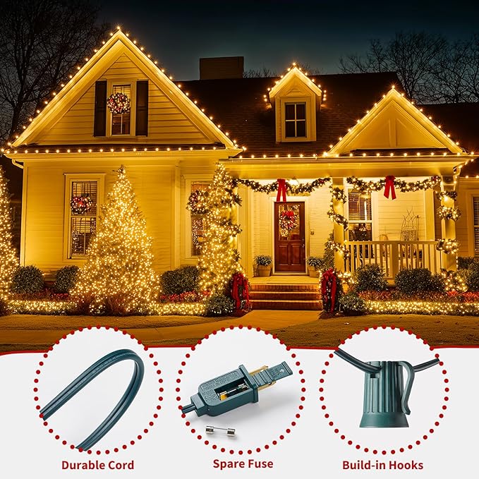 Minetom C9 Clear Christmas String Lights, 100FT 100 Bulbs Bright & Warm Outdoor Christmas Lights, Long Life C9 String Lights for Tree Patio Gazebo Wreath, Green Wire