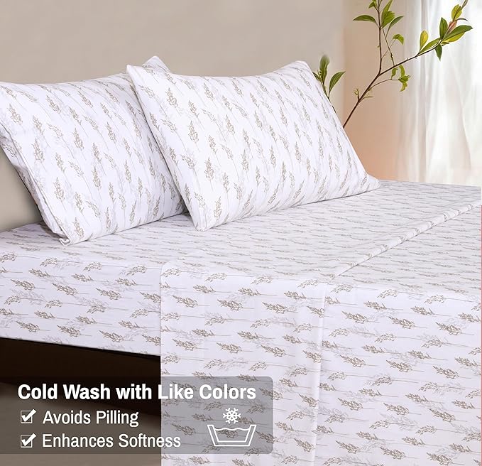 RUVANTI Flannel Sheets King Size - 100% Cotton Brushed King Size Sheets Set - Deep Pockets 16 Inches Bed Sheets - All Seasons Breathable & Extra Soft - Warm & Cozy, 4 Piece, Dried Straw
