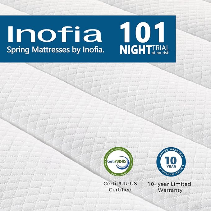Inofia 10 Inch Queen Hybrid Double Mattress in a Box - Medium Firm, Memory Foam & Pocket Springs, Fiberglass Free, Motion Isolation, Pressure Relief, Edge Support, 10-Year Support, CertiPUR-US