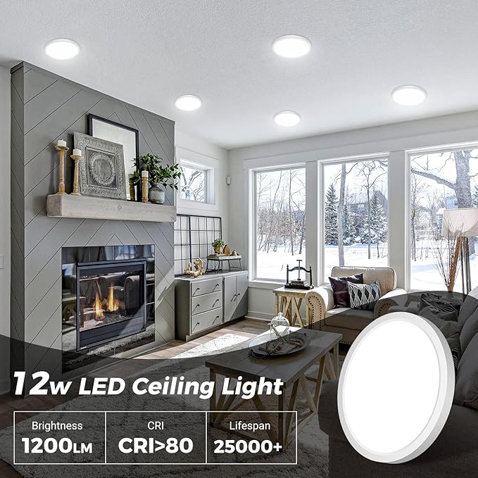 zemty 8Pack LED Flush Mount Ceiling Lights, 6.5 Inch 12W 1200lm Lighting Fixtures Recessed, Adjustable 3000K 4000K 6500K, Round Modern Ceiling Lamp for Bathroom Closet Hallway