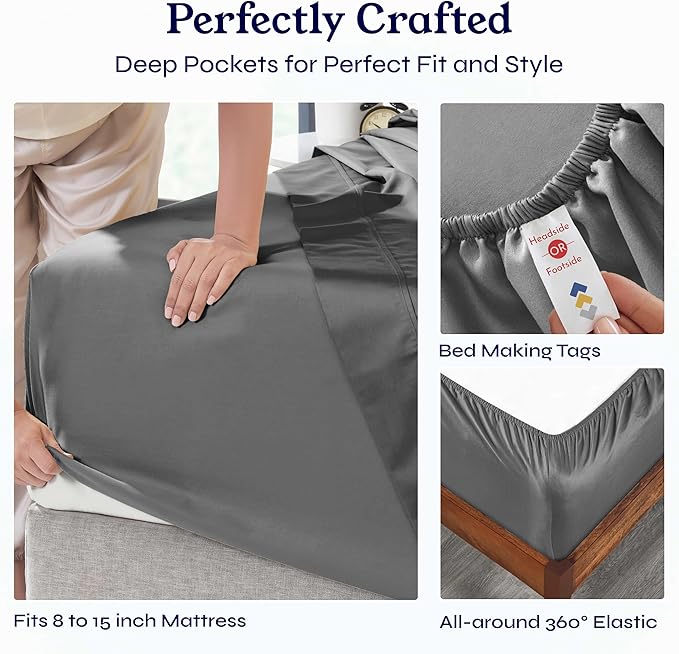California Design Den Soft Twin Sheets Set - 400 Thread Count Sateen, Natural 100% Cotton Sheets, Deep Pockets, Cooling and Durable Bedding Set for Dorm Rooms & Adults - Grey
