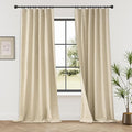 KangBang 72x108 Inch Blackout Curtains-Hook Belt Back Tab Linen Textured Drapes for Living Room Patio Door, Noise Reducing Rustic Farmhouse Curtain Panels, Natural Beige, 2Pcs