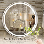 Hasipu 24 Inch Round LED Mirror for Bathroom with Lights, Silver Circular Vanity Mirror for Wall, Metal Framed Frontlit Bathroom Mirrors Anti-Fog, Dimmable, 3 Colors Makeup Shaving Mirror Wall Mounted