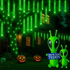 Kwaiffeo Green Icicle Lights, 16 Tubes Meteor Shower Lights(Equivalent to 2 Sets of 8-Tube) for Halloween Christmas Decorations Outdoor, Green Light for Xmas St. Patrick's Day Alien Decor, UL Plug