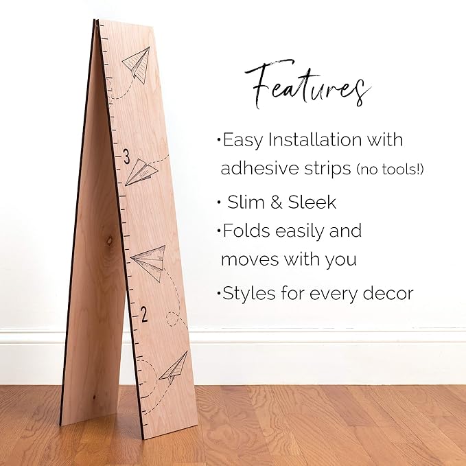 Headwaters Studio Wooden Growth Chart for Wall- Wood Height Chart for Kids Child Height Wall Chart Wood Growth Chart for Kids, Height Wall Chart Height Measurement-Paper Airplanes-Natural-63" x 6.7"