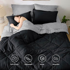 Bedsure Twin Comforter Set - 5 Pieces Reversible Black Bedding, Twin Size Bed Set for All Seasons, Bed in a Bag with Down Alternative Comforter, Sheets, Pillowcase & Sham