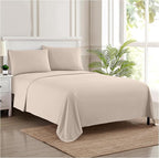 RV Queen Bed Sheets - Breathable Luxury Sheets with Full Elastic & Secure Corner Straps Built In - 1800 Supreme Collection Extra Soft Deep Pocket Bedding Set, Sheet Set, RV Short Queen, Beige