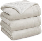 Bedsure GentleSoft Sherpa Fleece Blankets King Size for Bed - Thick and Warm Throw for Women and Men, Soft Fuzzy Plush King Blanket for Winter, Linen, 108x90 Inches