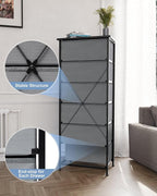 Crestlive Products Vertical Dresser Storage Tower - Sturdy Steel Frame, Wood Top, Easy Pull Fabric Bins, Handles Organizer Unit for Bedroom, Hallway, Entryway, Closets 6 Drawers (Gray)