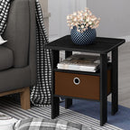 Furinno ANDREY Side Table, End Table, Night Stand with Open Shelves and Storage Bin, Bedside Table, for Living Room, Bedroom, Americano