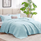 Love's cabin Quilts for Queen Bed Light Blue Bedspreads - Soft Bed Summer Lightweight Bedspread Comforter - Modern Style Wave Pattern Coverlet for All Season - 3 Pieces (1 Quilt, 2 Pillow Shams)