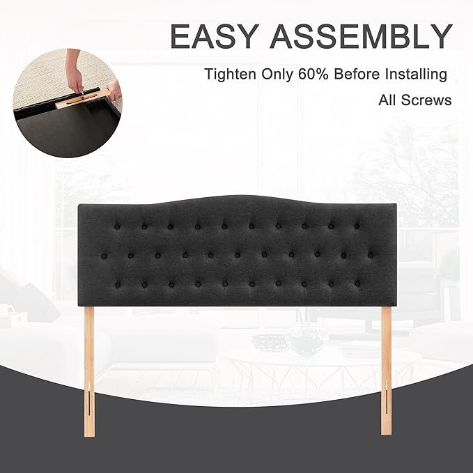Tufted Upholstered Headboard Twin Size, Sturdy and Durable Solid Wood Twin XL headboard, Fabric Headboard Adjustable Height from 37” to 51”, Modern Button Diamond Design Head Board, Black