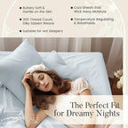 100% Organic Cotton Sheets King Size, 4 Piece Breathable Bed Sheet Set, 15" Deep Pocket King Sheets Cotton, Solid Sateen Weave Luxury Hotel Collection, No Pill & Shrink- Light Blue