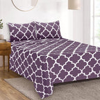 Mejoroom King Bed Sheet Set - Super Soft Brushed Microfiber 1800 Thread Count Sheets with 15 inch Deep Pocket - Wrinkle Free - 4 Piece (King, Purple Quatrefoil with White Pattern)
