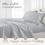 Linen Market 4 Piece King Sheet Set - Breathable, Double-Brushed Patterned Cooling Sheets – Oeko-TEX Certified Ultra Soft & Wrinkle-Free 16" Deep-Pocket King Sheets - Easy Care Trellis Vine Gray