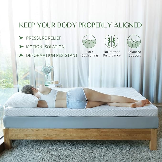 Novilla Mattress Topper Queen, 3 Inch Dual Layer Memory Foam Mattress Topper Enhance Cooling, Supportive & Pressure Relieving, with Breathable Cover,Queen Size, Yozora