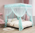 Mengersi 4 Corners Canopy Bed Curtains for Girls Kids Adults - Bed Drapes - 4 Opening Mosquito Net - Cute Princess Bedroom Decoration (Queen, Sky Blue)