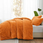 BEDELITE Fleece California King Comforter Set -Super Soft & Warm Fluffy Burnt Orange Bedding, Luxury Fuzzy Heavy Bed Set for Winter with 2 Pillow Cases