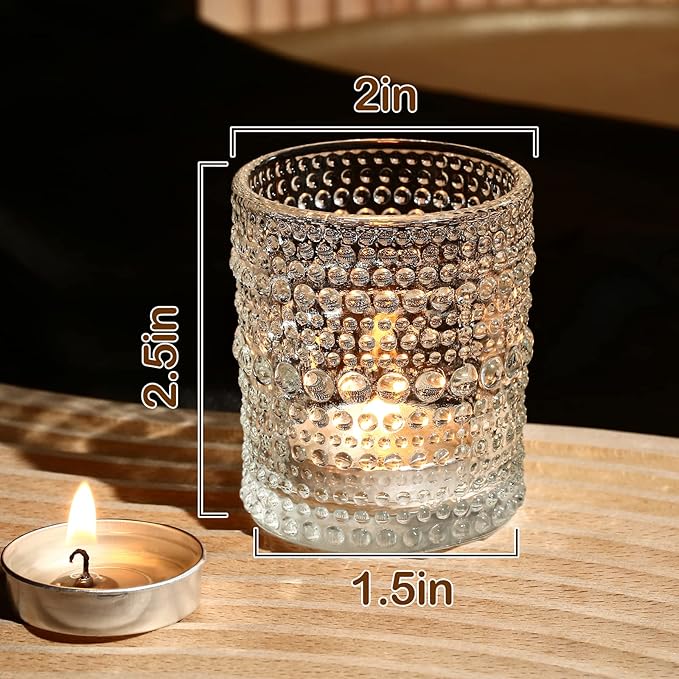 12 Pack Clear Votive Candle Holders Tea Light Candle Holders Bulk Tealight Glass Candle Holder for Table Weddings Party