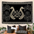 OSUNBD Nordic Vikings Tapestry, Small 4030 inches Soft Flannel, Vegvsir Symbol Twins Dragons Celtic Rune Scandinavian Aesthetic Mythology Tapestry Wall Hanging for Bedroom Living Room Decor