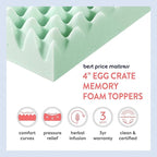 Best Price Mattress 4 Inch Egg Crate Memory Foam Mattress Topper with Calming Aloe Infusion, CertiPUR-US Certified, King