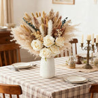 100pcs Artificial Flowers Arrangement With Vase, Fake Flowers Silk Roses in Vase, Coffee Table Decorations,Boho Dried Pampas Grass, Dining Table Decor, Floral Centerpieces for Tables, Centro de Mesa