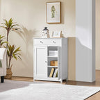 Yaheetech Free Standing Bathroom Cabinet with 1 Drawer 2 Doors and Adjustable Shelf, Wooden Entryway Storage Cabinet, 11.8D x 23.6W x 31.5H in, White