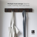 Umbra Flip Wall-Mounted Coat Rack Rail Hook for Hats, Jackets, Bags and More – Modern, Space-Saving Storage Organizer for Entryway, Mudroom, Closet, Bathroom, Bedroom, Kids Room, or Nursery, 5 Hooks,