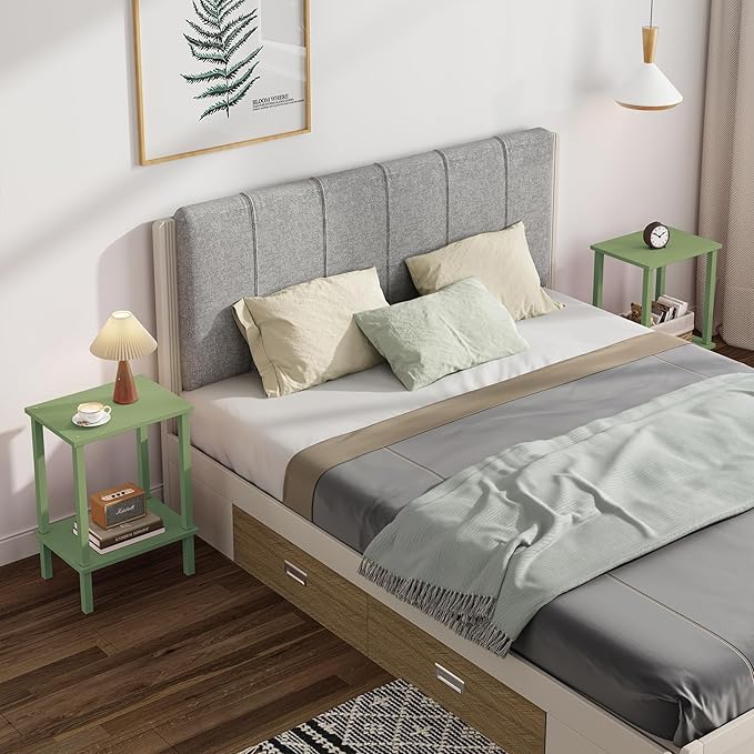 TUTOTAK End Table, Set of 2, Side Table, Nightstand, 2-Tier Storage Shelf, Sofa Table for Small Space, Living Room, Bed Room, Olive Green TB01BOG035