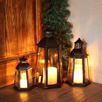 DECORKEY 19’’&16’’&8’’ Lanterns Decorative Outdoor & Indoor, Large Lantern for Front Porch, Metal Frame Candle Holders with Glass, Vintage Patio, Pathway, Balcony, Garden, Yard Decor