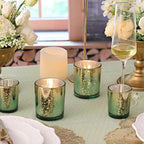 Volens 12pcs Assorted Green Votive Candle Holders, Large Speckles Mercury Glass Votive & Tealight Candle Holder Bulk for Wedding Table Centerpiece, Green and Gold Themed Party Decorations