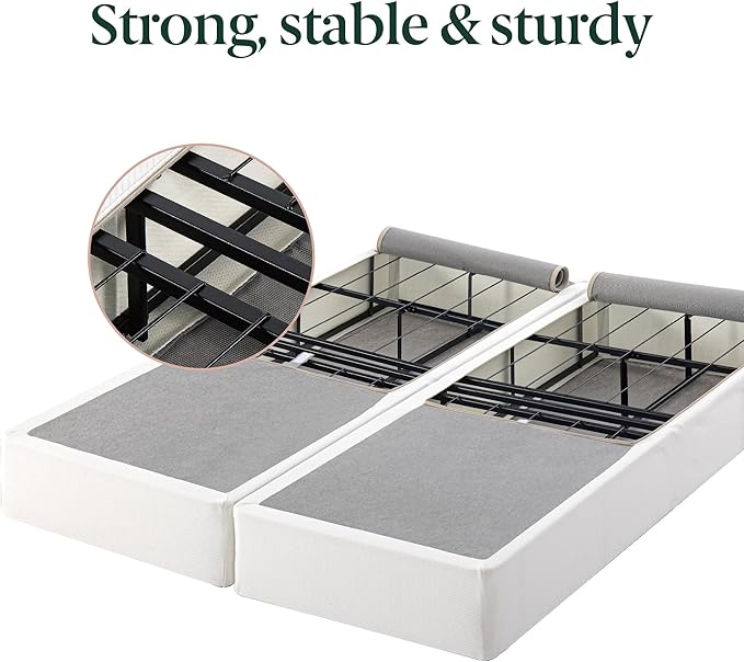 ZINUS 9 Inch Box Spring with Cover, No Assembly Mattress Foundation, Sturdy Metal Structure, Split Cal King, White