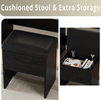 IRONCK Vanity Desk Set with LED Lighted Mirror & Power Outlet, Makeup Vanity Table with 4 Drawers,Storage Bench,for Bedroom, Bathroom, Black